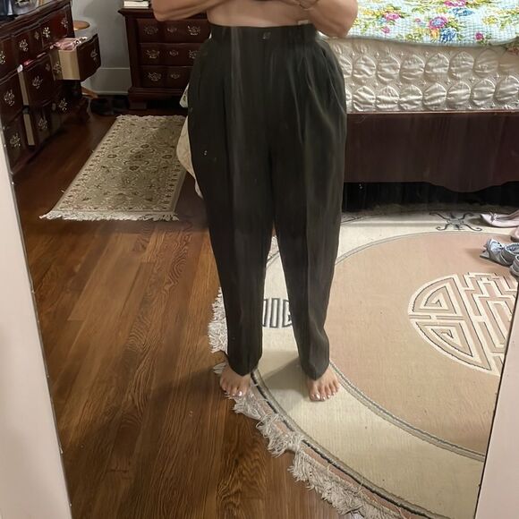 Vtg 70s/80s JH Collectibles dark army green high waisted pleat front pants - Picture 11 of 15